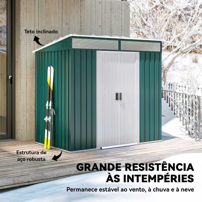 Abrigo exterior 195x122x181,5 cm em aço galvanizado verde