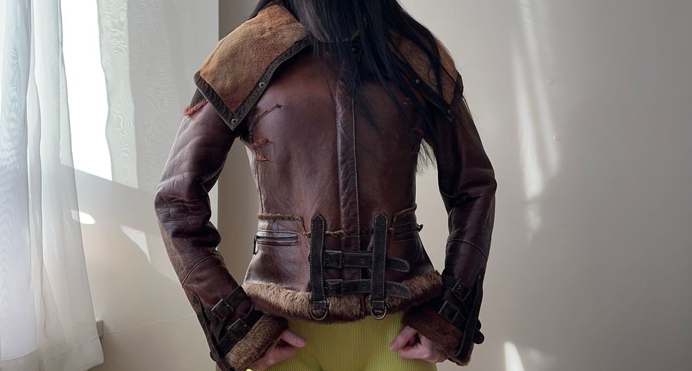 Кожаная мини дубленка кожанка (рыжая / коричневая ) с бобра