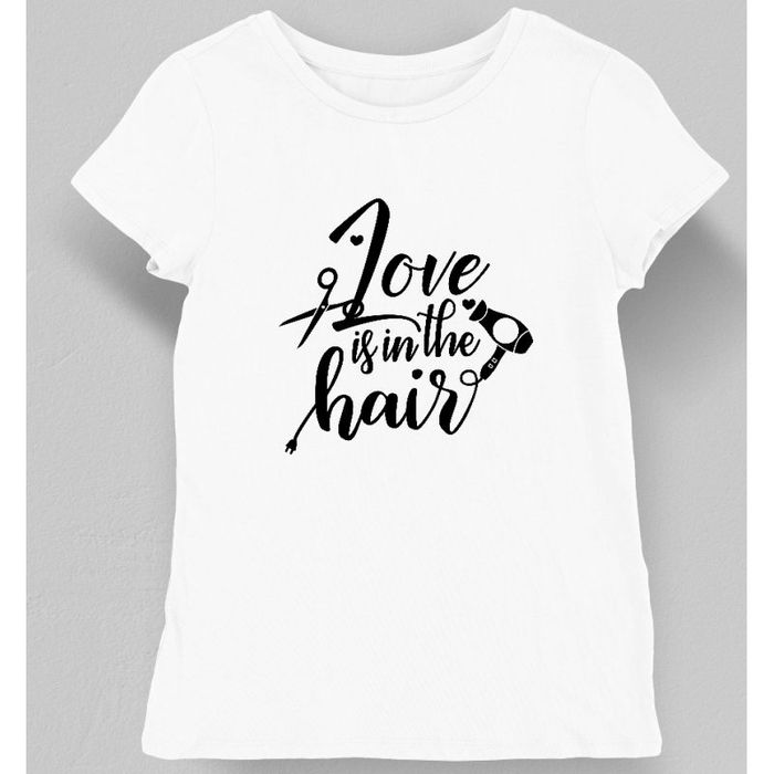 Koszulka damska dla fryzjerki love is in the hair biała XS