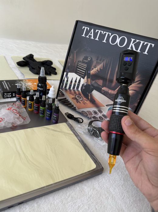Kit Tatuagem Sem Fios COMPLETO Máquina Pen, Pele Treino/Fácil Utilizar