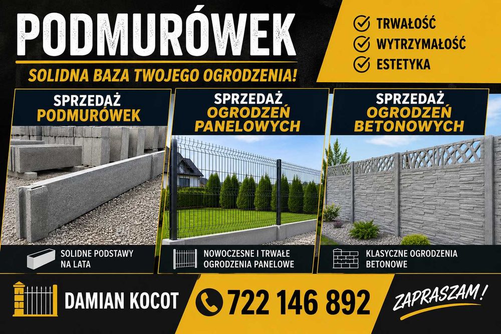 Sprzedaż ogrodzeń panelowych ,podmurówek,ogrodzeń betonowych i montaż