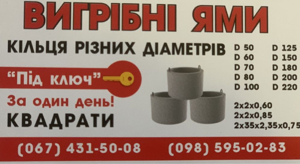 Бетонні кільця Вигрібна яма Септики Доставка монтаж Бетон