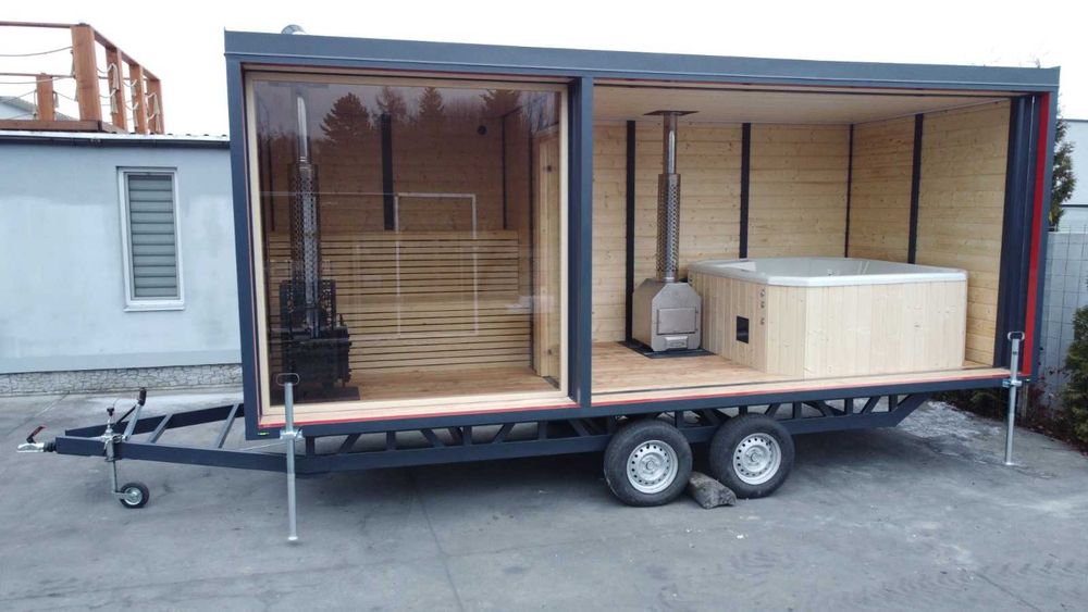 Zestaw SPA jacuzzi sauna piec na drewno masaż LED taras transport
