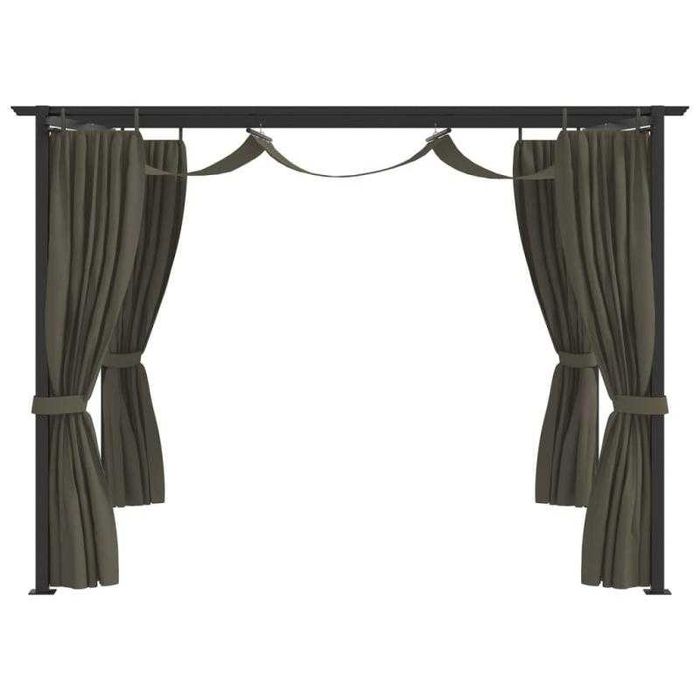 Gazebo com Cortinas 3x3 m – Cinzento Acastanhado