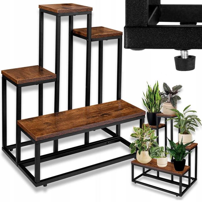 Metalowy Kwietnik Stojący 4 Poziomy Regał Na Kwiaty Rośliny Loft