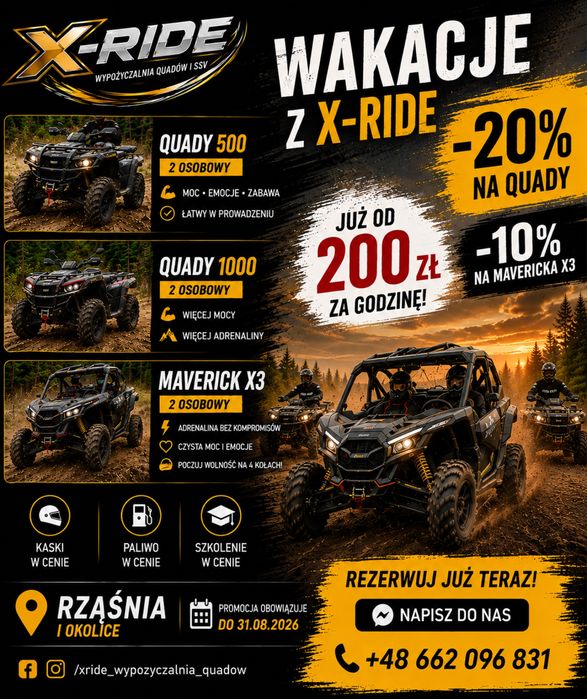 Wypożyczalnia Quadów i SSV | Can-Am Maverick | Quady 500/1000 | X-Ride Rząśnia
