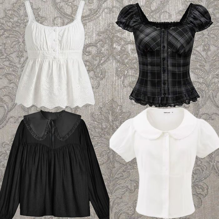 вінтажний топ мереживний готична сорочка чорна блуза у клітинку peter pan collar coquette y2k 2000s downtown lolita grunge emo goth lizlisa babydoll