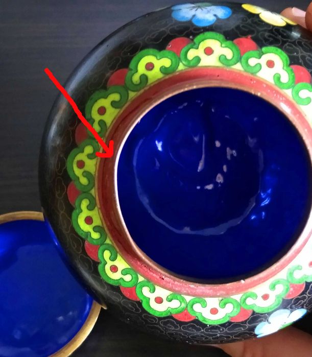 Клуазоне чайная банка антикварная 13см перегородчатая эмаль олд. Китай