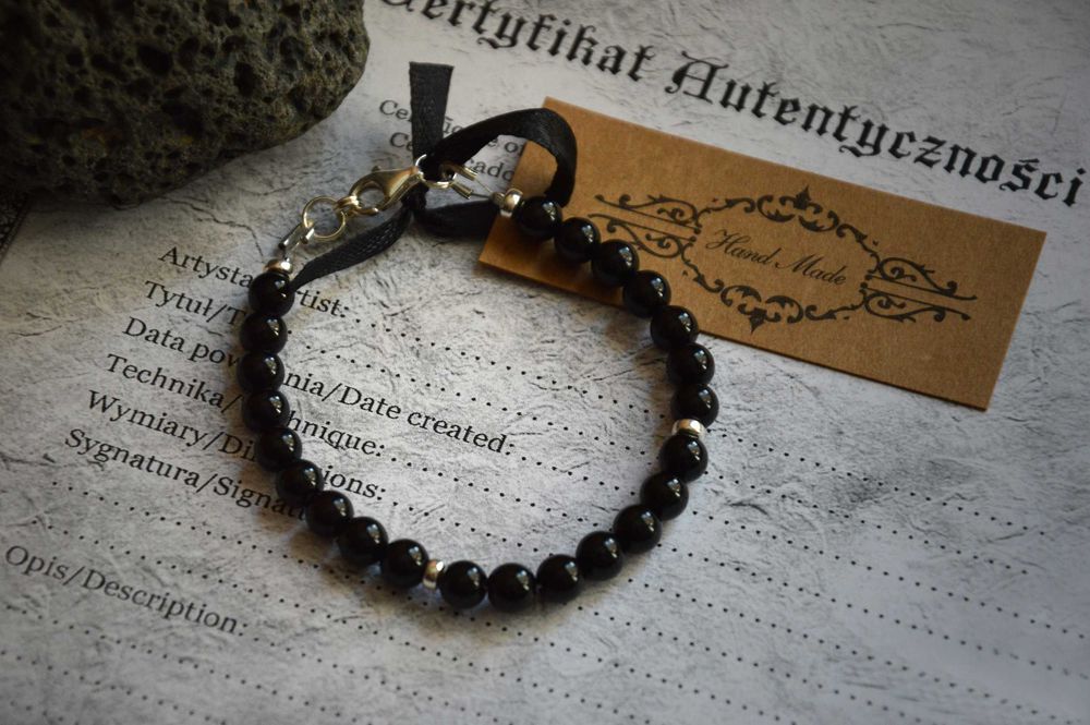 Turmalin czarny naturalny  Bransoletka Rękodzieło