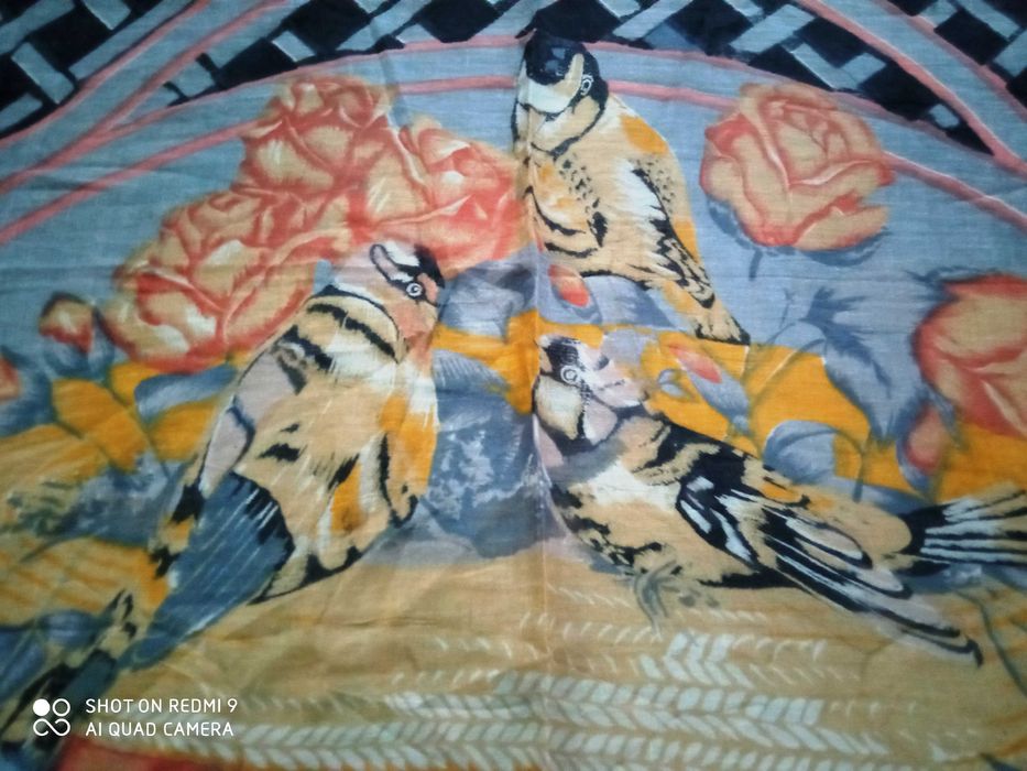 Chusta bawełna płócienko batyst boho ptaszki w gnieździe 100x 94cm