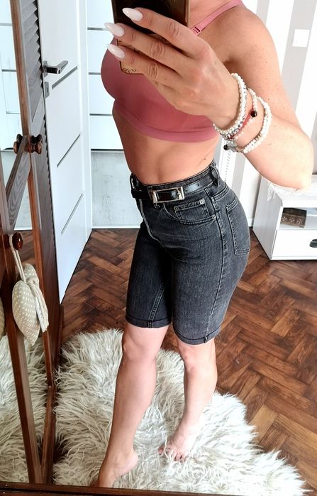Szorty spodenki jeans wysoki stan biker xs/x
