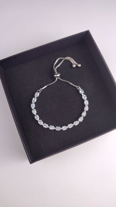 Nowa srebrna bransoletka z kryształkami, regulowana