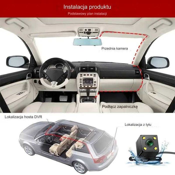 Wideorejestrator Rejestrator Kamera Samochodowa HD przód tył 64GB