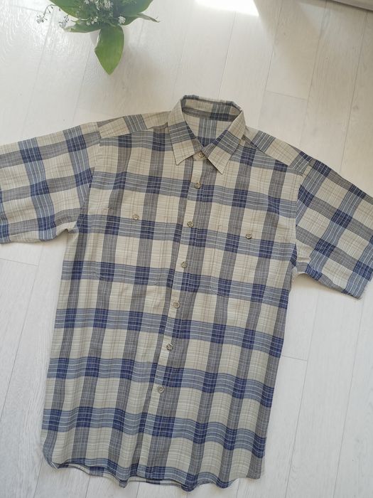 Koszula męska granatowo beżowa