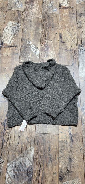 Grafitowy sweter damski baranek kaptur milutki uni