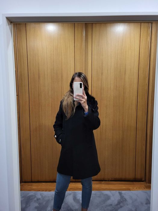 Lindo sobretudo / casaco em lâ, preto