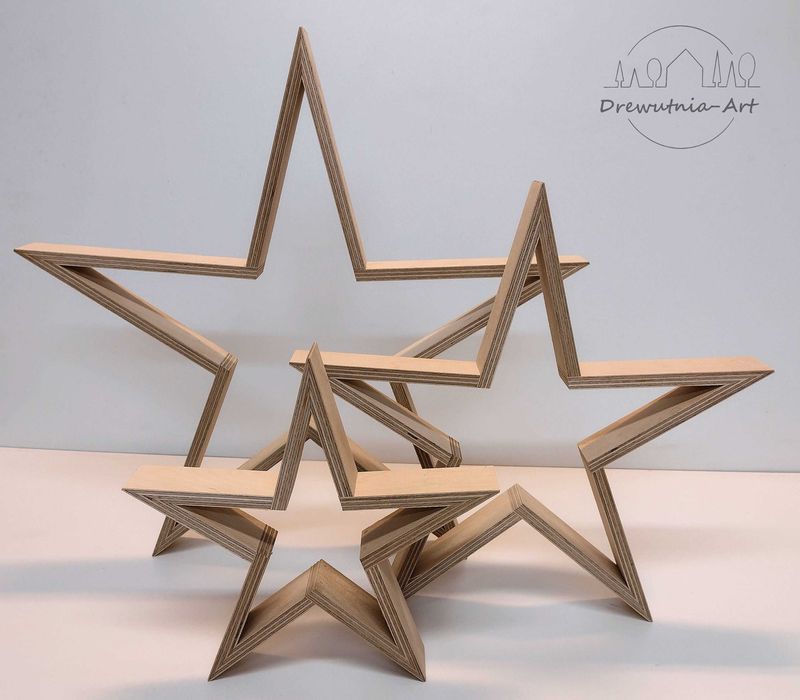 Gwiazda Drewniana Baza Do Ozdabiania Kpl. 3 szt. 41cm BOŻE NARODZENIE