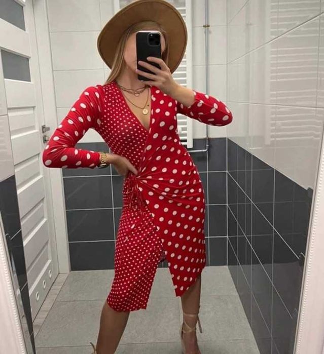 Sukienka czerwona w grochy 36/38 S/M,  Missguided