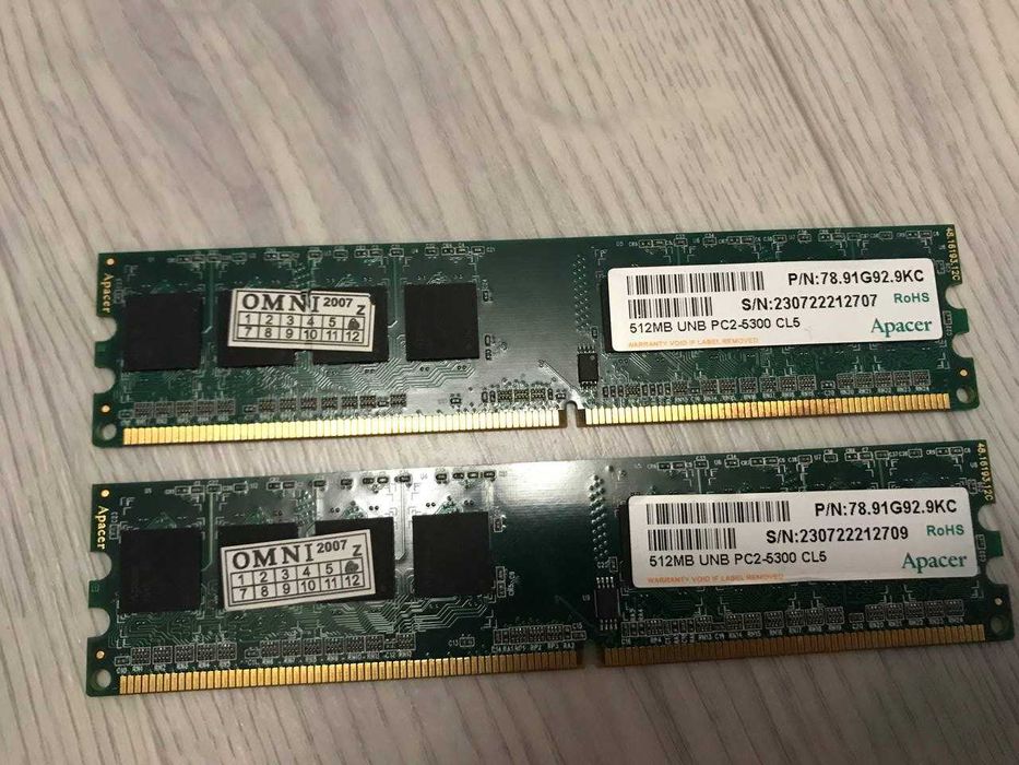 Оперативная память Apacer DDR2 512mb+512mb (UNB PC2-5300 CL5)