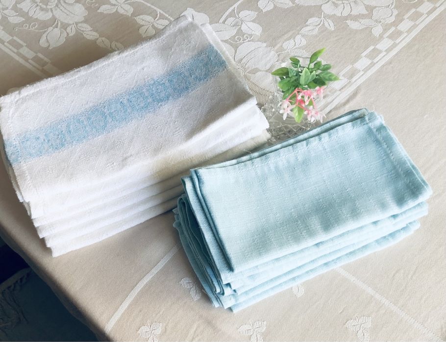 Серветки льон білі блакитно-бірюзові нові