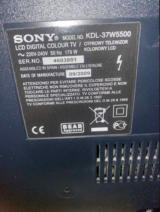 Sony Bravia 37” LCD Full HD KDL-37W5500