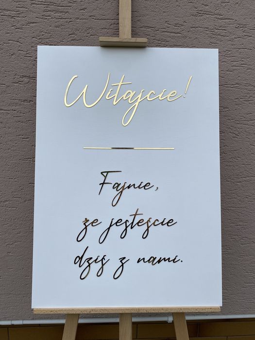 Tablica biała powitalna glamour wesele złota złote napisy wesele ślub