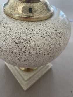 Candeeiro de mesa em cerâmica Bege creme e dourado