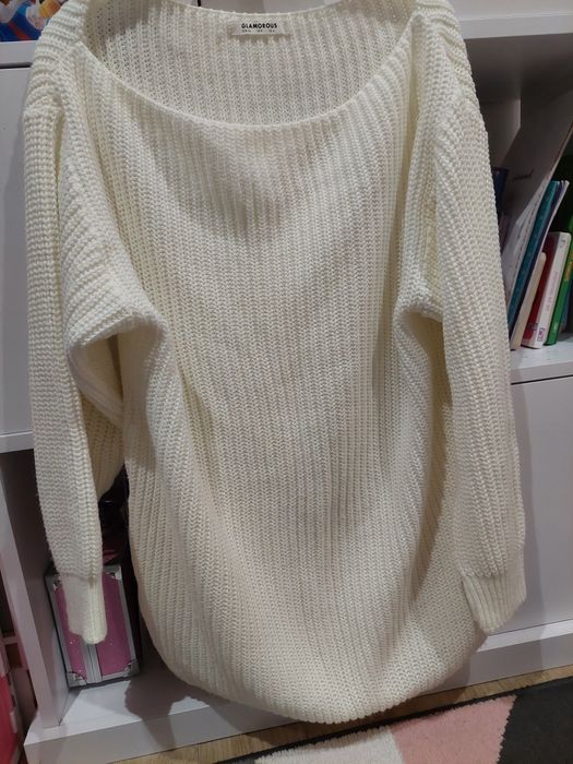 Sweter śmietankowy M L Xl 38 40 42 długi