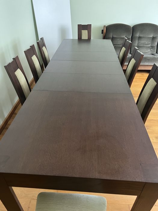 Stół rozkładany + 8 krzeseł Meble Ceglewski TRIS – dąb / wenge