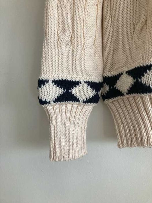 Kremowy sweter w serek, 100% wełna, Vintage.