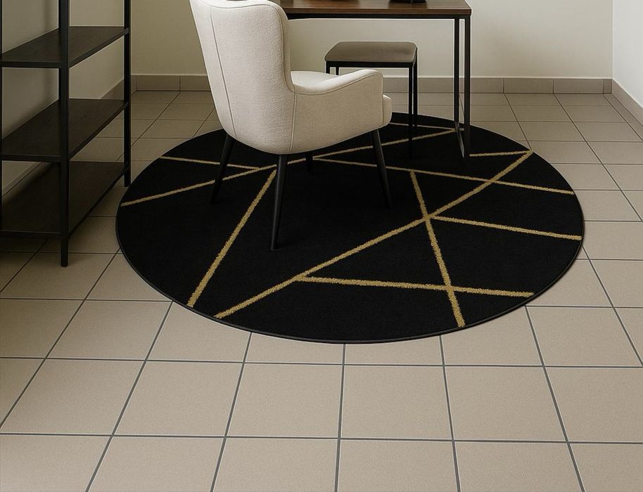 Dywan okrągły 200 cm czarny złoty glamour EMERALD – bardzo dobry stan