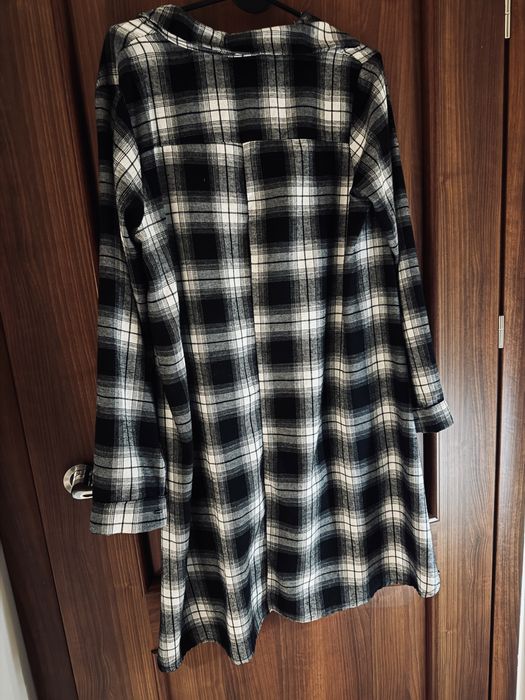 Koszula damska długa krata czarno biała Italy włoska