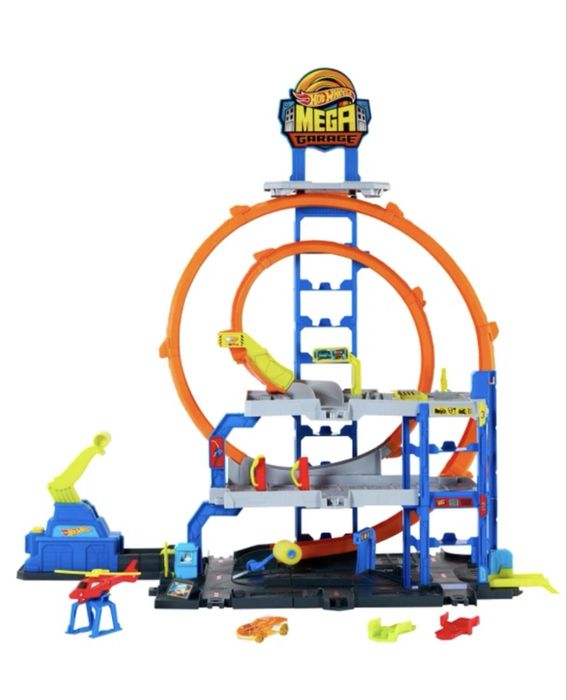 Трек Мегагараж Hot Wheels с двойной петлей и вертолетом!