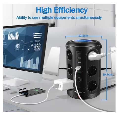 OBVHNUA Listwa zasilająca 18w1 2500W EU USB USB-C indukcja 10W