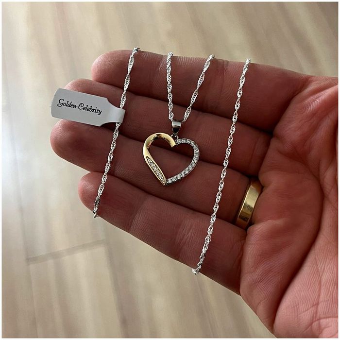 Srebrny Łańcuszek Z Serduszkiem Pr. 925 Z Cyrkoniami Na Prezent + Dedy