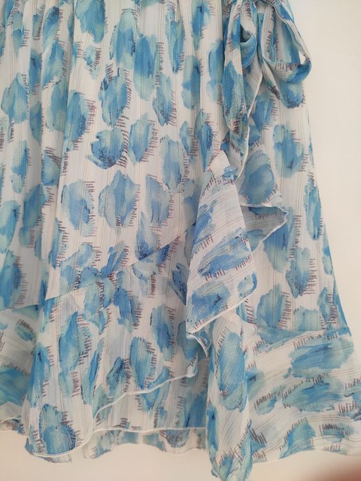 Saia Curta Fluida com Folhos Azul