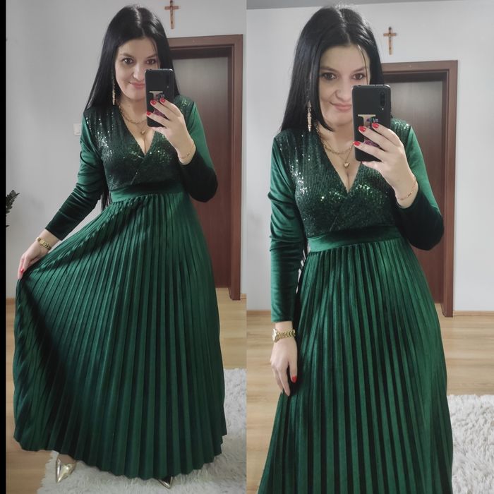 Sukienka długa maxi welur plisowana