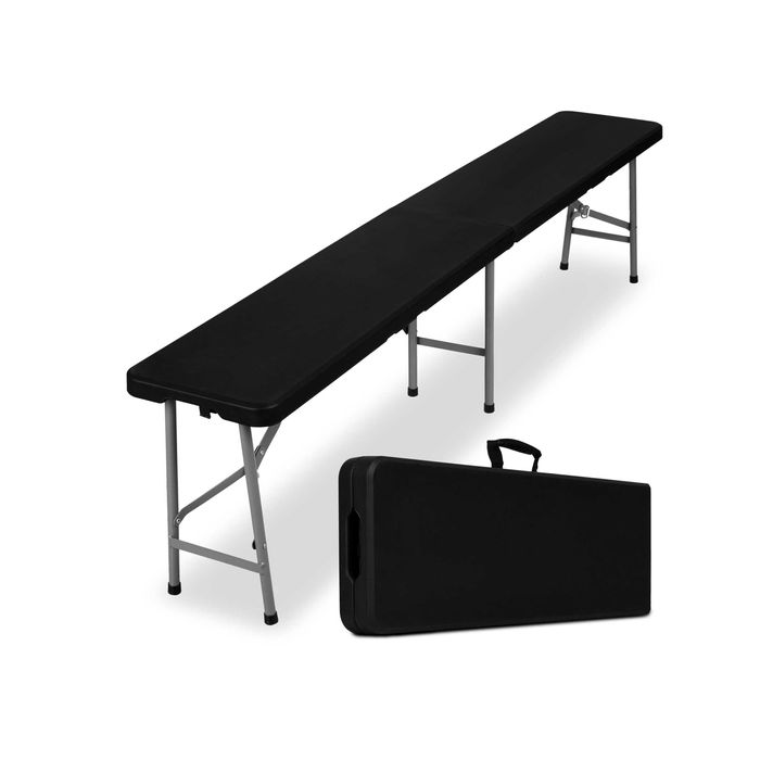 Ławka cateringowa składana w walizkę 180 cm czarna do ogrodu