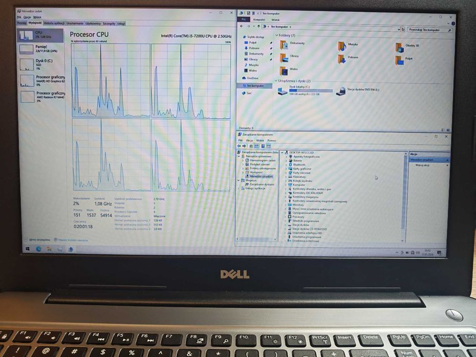 Laptop Dell Inspiron 5567 i5 12GB uszkodzony