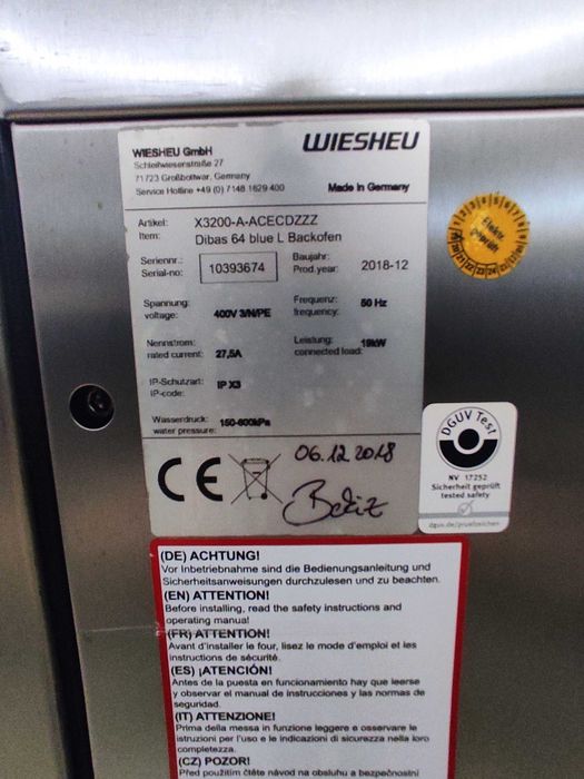 Конвекційнапіч. Хлібопекарська піч. Wiesheu. Dibas 64S/L. 2018.