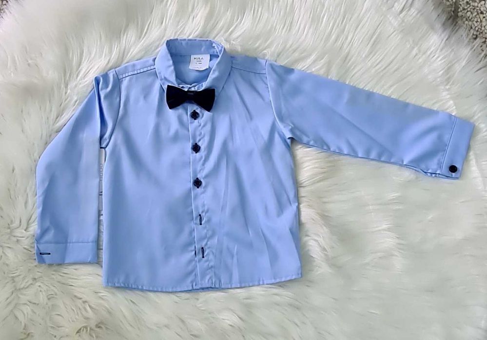 Komplet galowy, garnitur, koszula spodnie muszka szelki 86/92