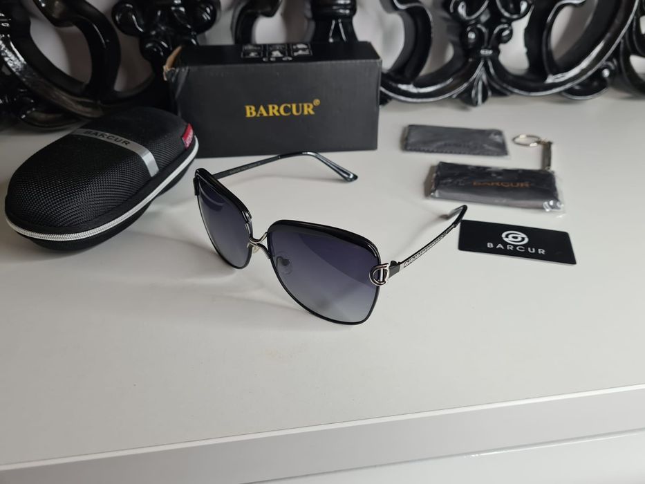 HIT Nowe Damskie Okulary Przeciwsłoneczne BARCUR UV400 Czarne Okazja