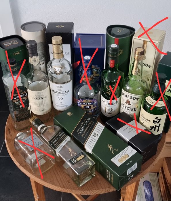 Empty Whisky Bottles, James Martin's, Chivas, Redbreast, Jameson64285112159235120