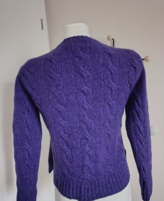 Sweter wełniany wool kaszmir fioletowy  warkocz Polo Ralph Lauren 34