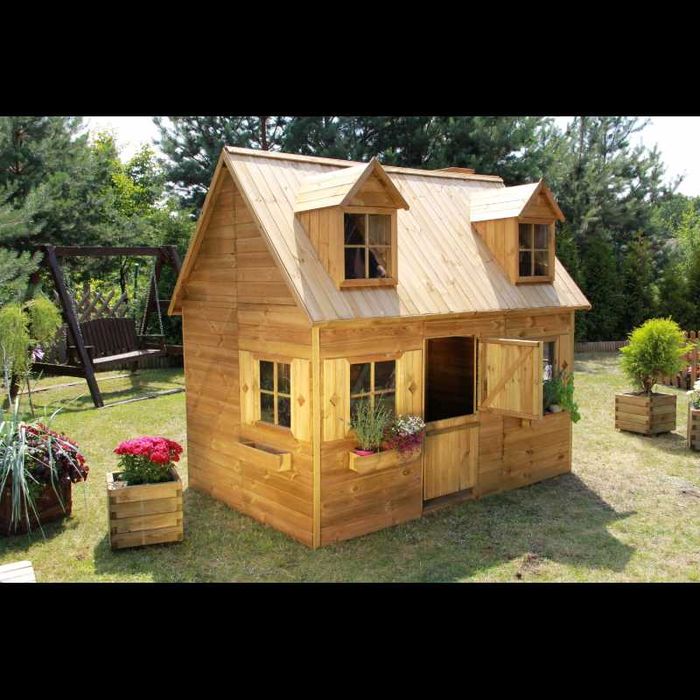 Piętrowy drewniany domek ogrodowy dla dzieci Maria