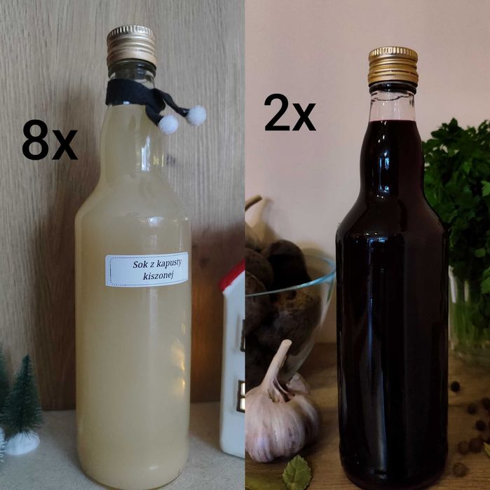 8x sok z kapusty kiszonej + 2x zakwas z buraków