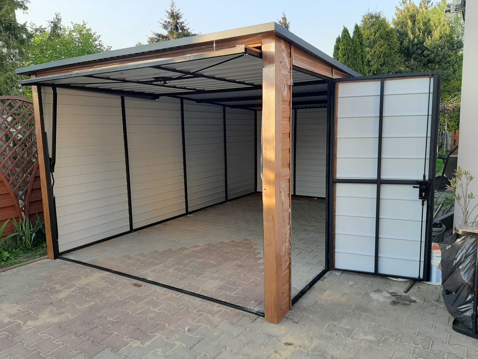 Tani Garaż Blaszany Drewnopodobny Złoty Dąb Garaże Blaszane -Maj-Blach