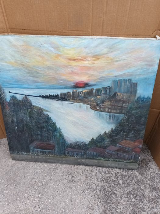 Quadro pintado à mão Paisagem Por do Sol