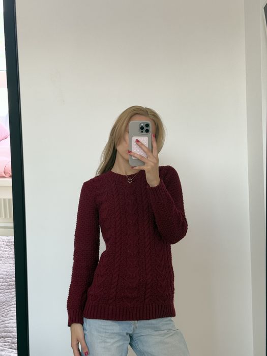 Светер бургунді, бордо вʼязаний з сердечками, кофта, світер