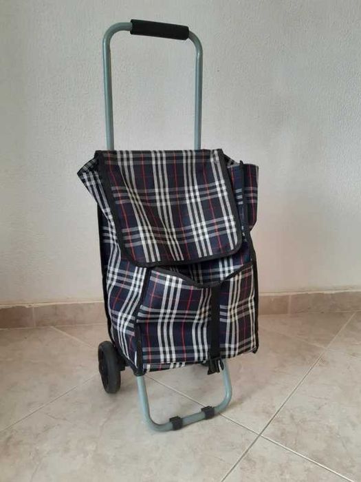 Carrinho para compras xadrez azul marinho